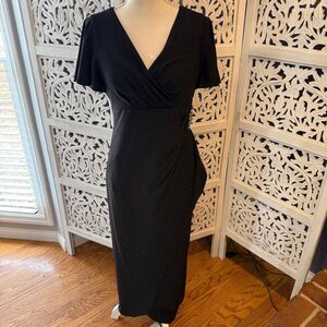 NWT Ignite Evenings Chic Black Midi Wrap Dress Sz 6P
